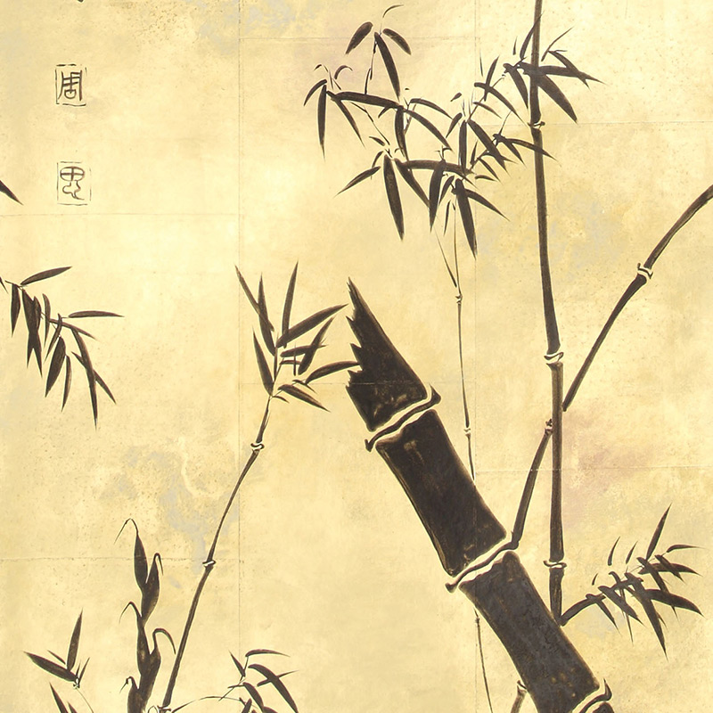 Обои ручная роспись Bamboo Quicksilver on Warm Gold gilded tea paper  в Воронеже | Loft Concept 