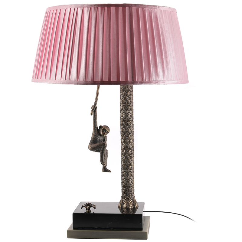 Настольная лампа Джунгли Table Lamp Jungle Pink Латунь Античная полированная Черный Мрамор Nero Розовый в Воронеже | Loft Concept 