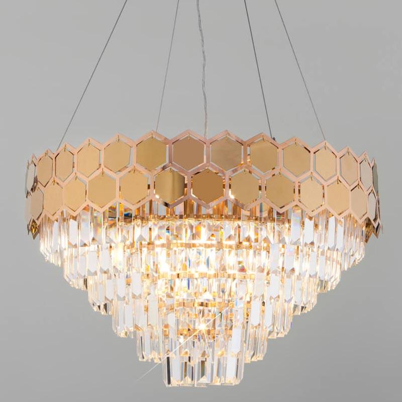 Люстра Hanging Hexagon Moira Chandelier gold Прозрачный (Transparent) Золотой в Воронеже | Loft Concept 