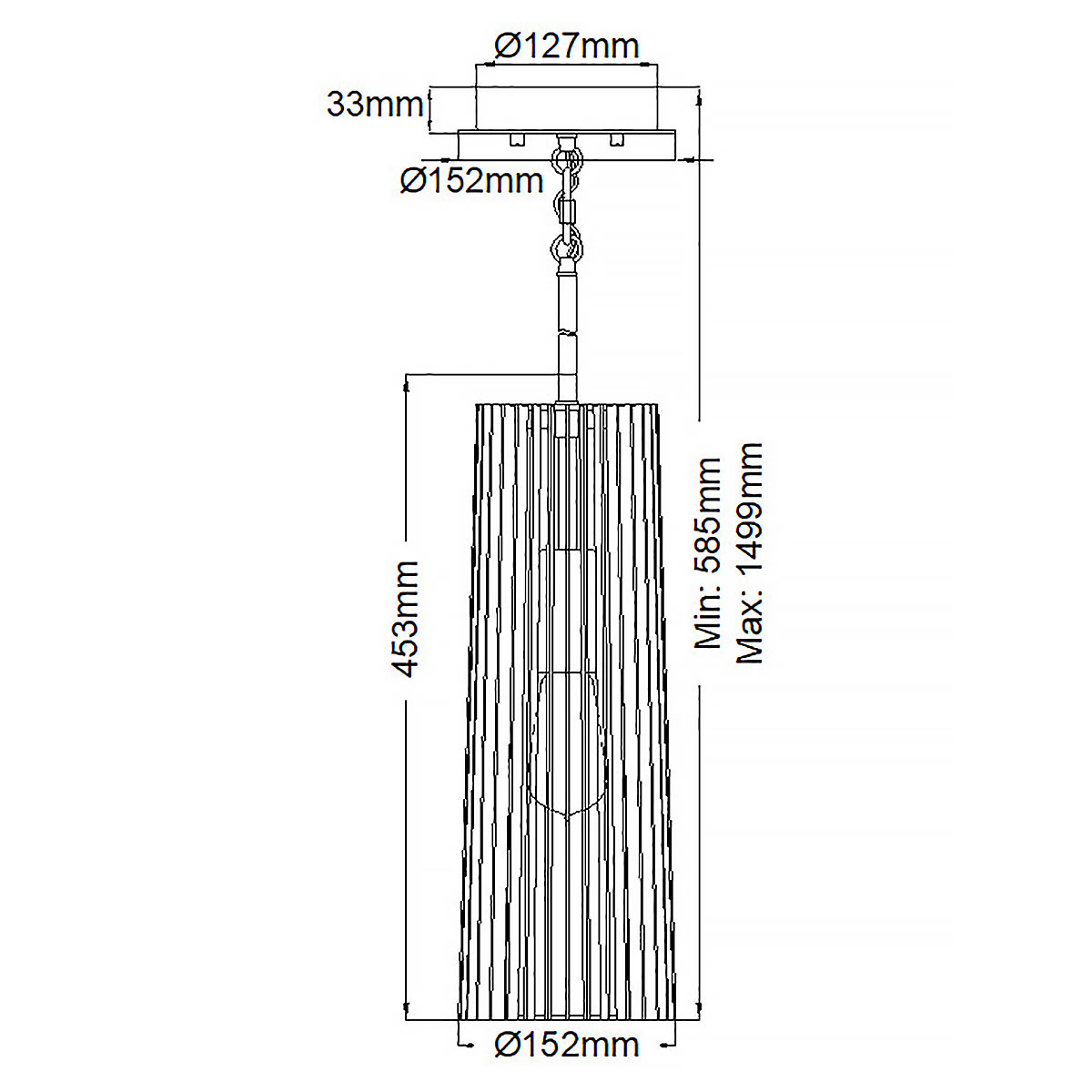 Подвесной светильник с узким цилиндрическим абажуром из черных вертикальных реек Kichler в Воронеже
