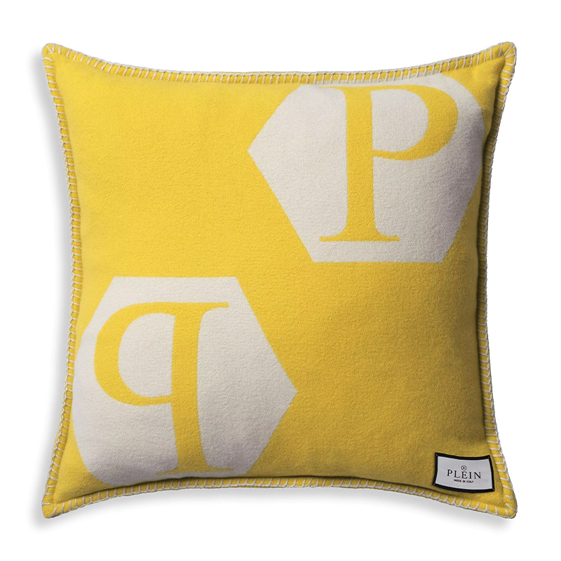 Подушка Philipp Plein Cushion Cashmere Yellow Желтый Белый в Воронеже | Loft Concept 