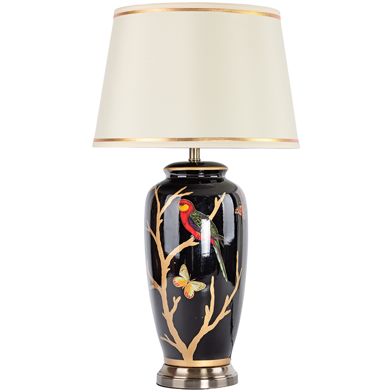 Настольная лампа с абажуром Bird on Golden Branches Black Lampshade Черный Бежевый Красный Золотой в Воронеже | Loft Concept 