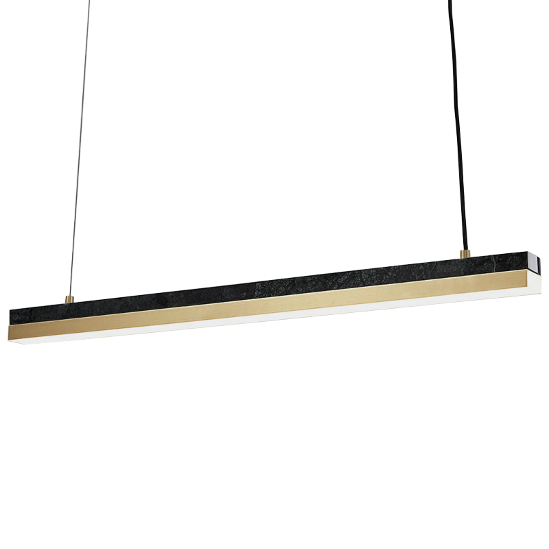 Линейный подвесной светильник Dominik Marble Linear Hanging Lamp Черный Мрамор Nero Золотой в Воронеже | Loft Concept 