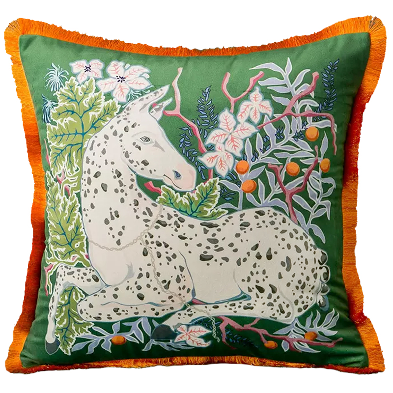 Декоративная подушка Horse on Botanical Green Cushion Мульти Зеленый в Воронеже | Loft Concept 