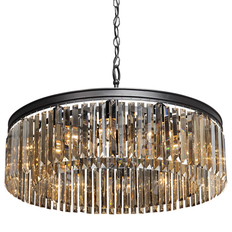 Люстра RH Rhys Amber GLASS Prism Round Chandelier Янтарное стекло 80 Черный матовый Прозрачное Стекло в Воронеже | Loft Concept 