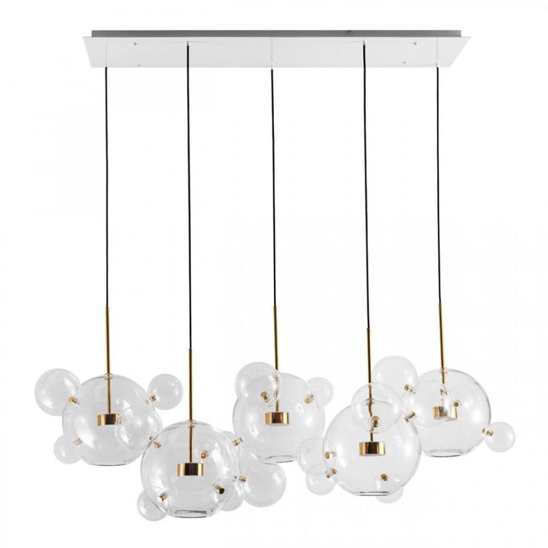 Линейный Светодиодный Светильник Giopato & Coombes Bubble Chandelier Linear Circle 5 плафонов Белый Золотой Прозрачное Стекло в Воронеже | Loft Concept 