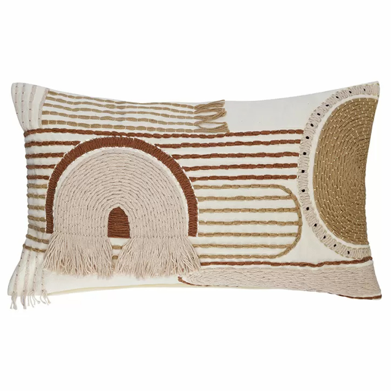 Чехол на подушку с вышивкой в виде геометрических узоров Beige Calista Rect Бежевый Коричневый Чехол на подушку с вышивкой в виде геометрических узоров Beige Calista Rect Бежевый Коричневый в Воронеже | Loft Concept
