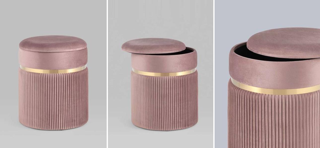 Пуф с ящиком розовый Glossy Velor - фото