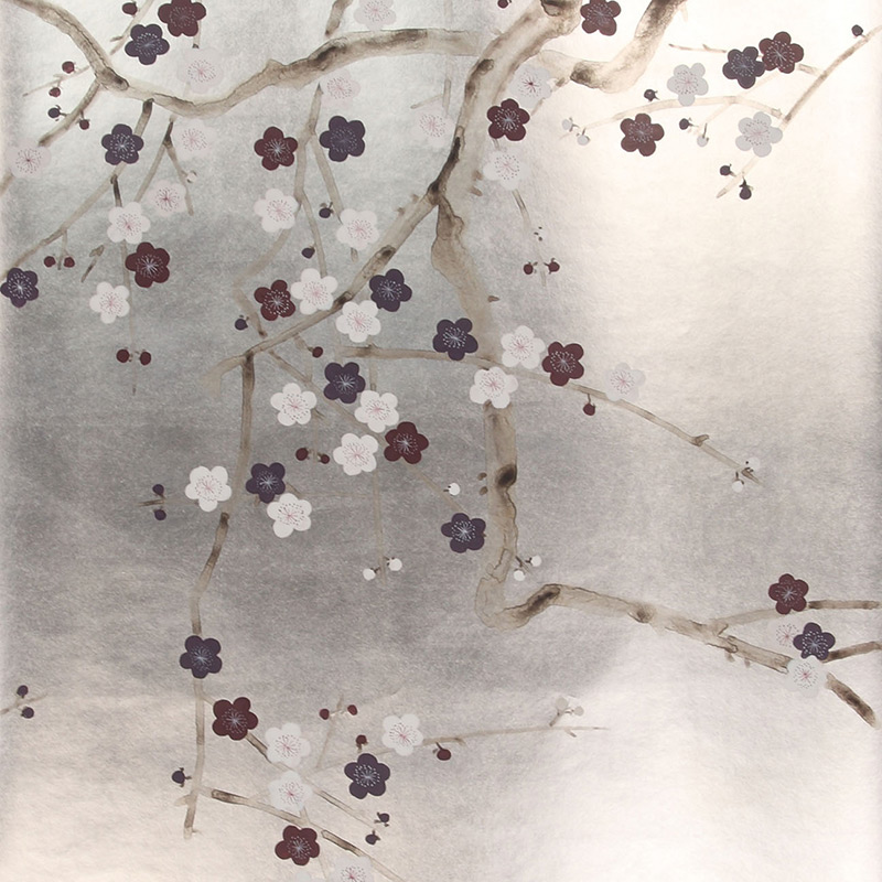 Обои ручная роспись Plum Blossom Lavender on Tarnished Silver gilded paper  в Воронеже | Loft Concept 