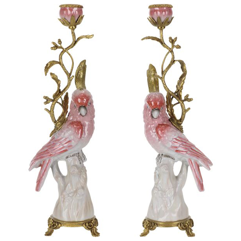 Подсвечник Pink Red Parrot Candlestick L or R Бронза Розовый (Rose) Красный в Воронеже | Loft Concept 