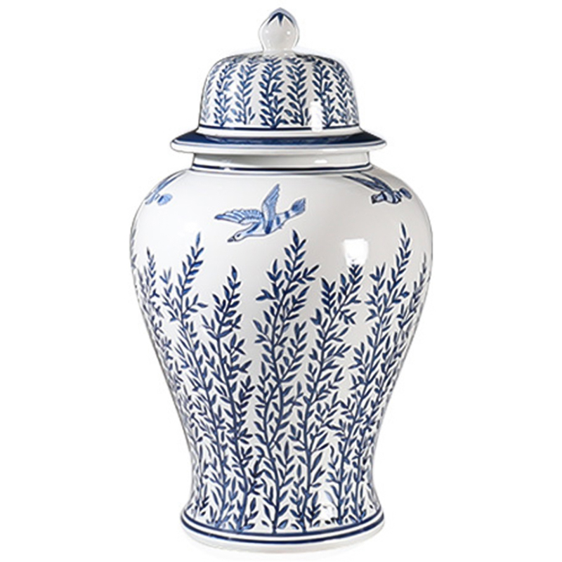 Ваза с крышкой Oriental Blue & White Flying Birds Vase Белый Синий в Воронеже | Loft Concept 