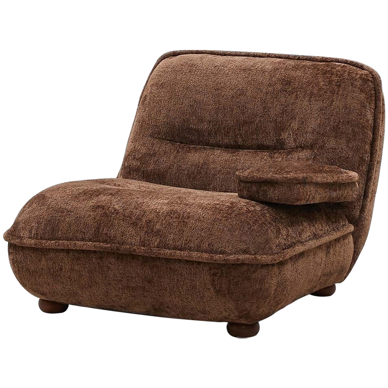 Кресло без подлокотников коричневое ну круглых деревянных ножках Loup Plush Armchair Brown Коричневый в Воронеже | Loft Concept 