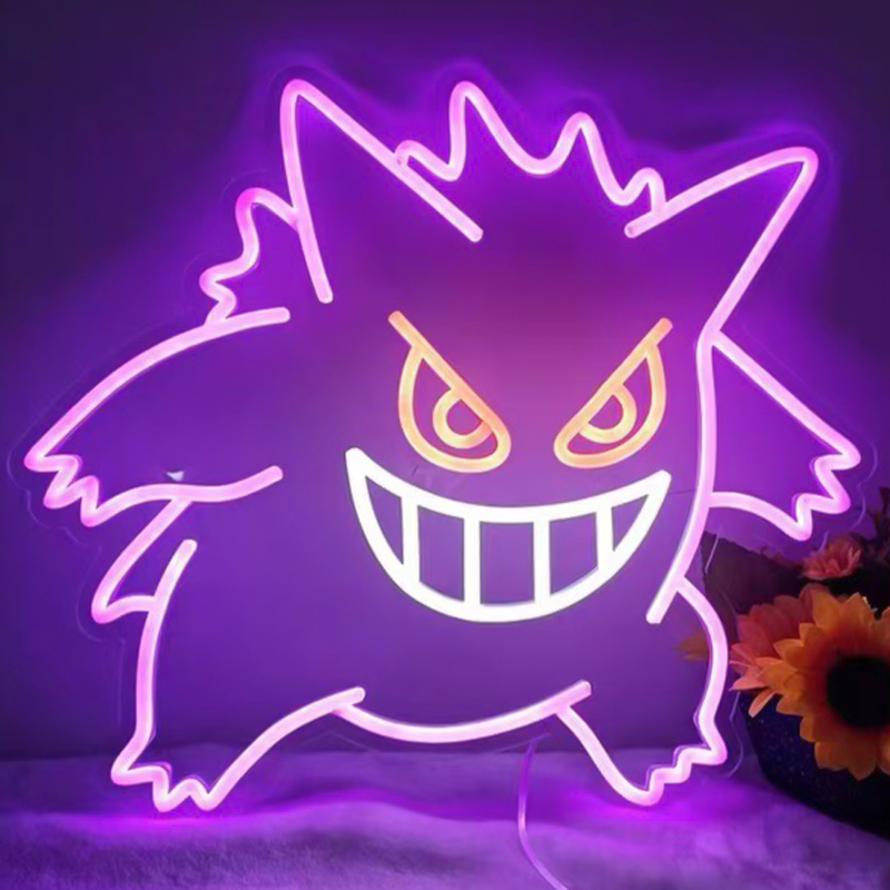 Неоновая настенная лампа Gengar Pokemon Neon Wall Lamp Фиолетовый Желтый Белый в Воронеже | Loft Concept 