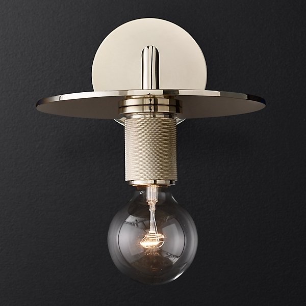 Бра RH Utilitaire Knurled Disk Shade Sconce Silver Никель в Воронеже | Loft Concept 