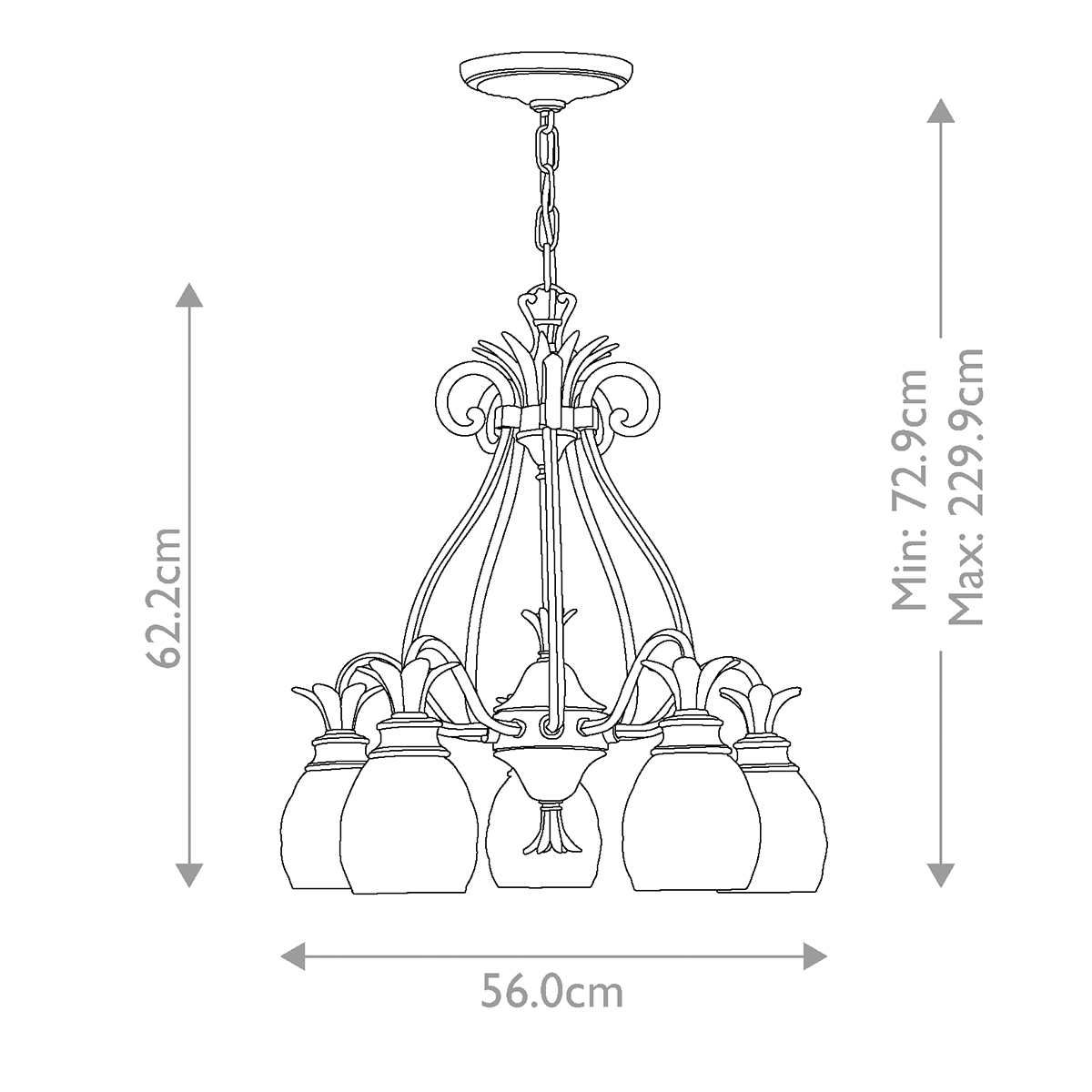 Люстра цвета латунь с 5-ю плафонами из рельефного стекла в форме ананаса Hinkley в Воронеже