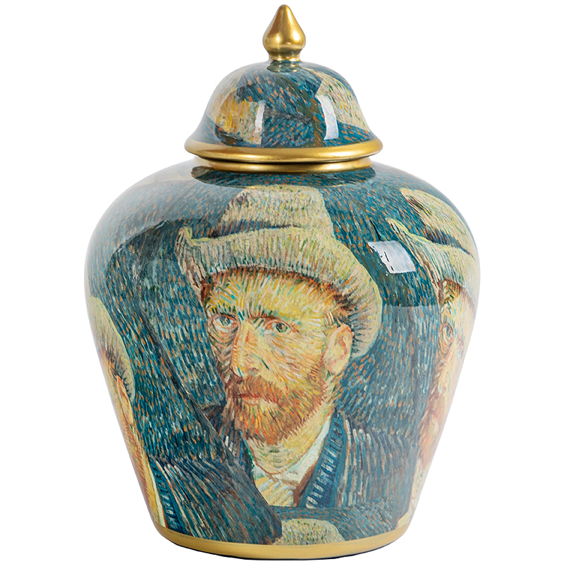 Ваза с крышкой Vincent Van Gogh Vase Изумрудный Золотой Бежевый Мульти в Воронеже | Loft Concept 