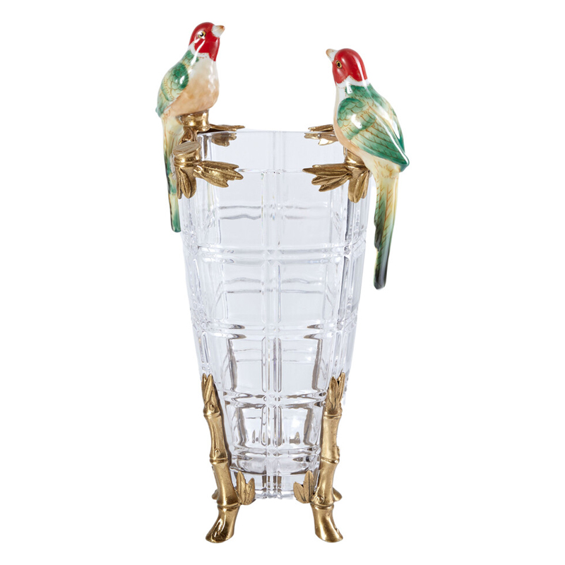 Ваза из прозрачного стекла с бронзовыми ножками и фигурками попугаев Eden Garden porcelain and bronze Прозрачное Стекло Бронза Мульти Ваза из прозрачного стекла с бронзовыми ножками и фигурками попугаев Eden Garden porcelain and bronze Прозрачное Стекло Бронза Мульти в Воронеже | Loft Concept