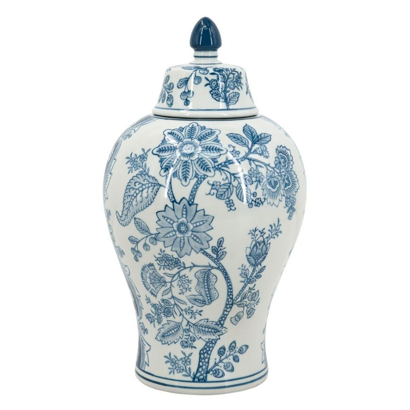 Ваза с крышкой и голубым цветочным рисунком на белом фоне Blue & White Ornament Белый Голубой Ваза с крышкой и голубым цветочным рисунком на белом фоне Blue & White Ornament Белый Голубой в Воронеже | Loft Concept
