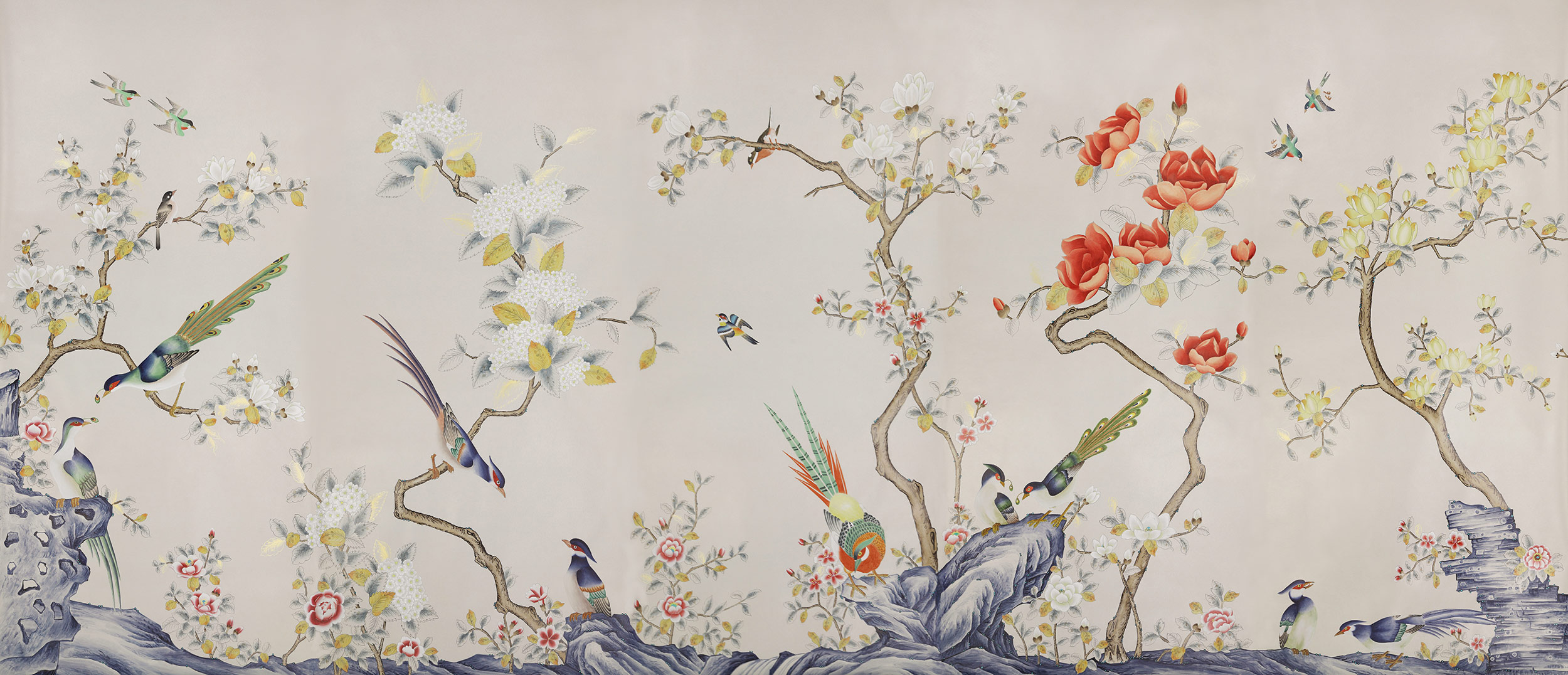 Обои ручная роспись Japanese Garden Colourway SC-252 on grey dyed paper Обои ручная роспись Japanese Garden Colourway SC-252 on grey dyed paper - постер Loft-Concept в Воронеже