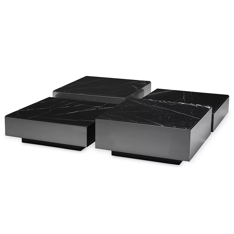 Комплект кофейных столиков Eichholtz Coffee Table Esposito set of 4 Черный Черный Мрамор Nero в Воронеже | Loft Concept 