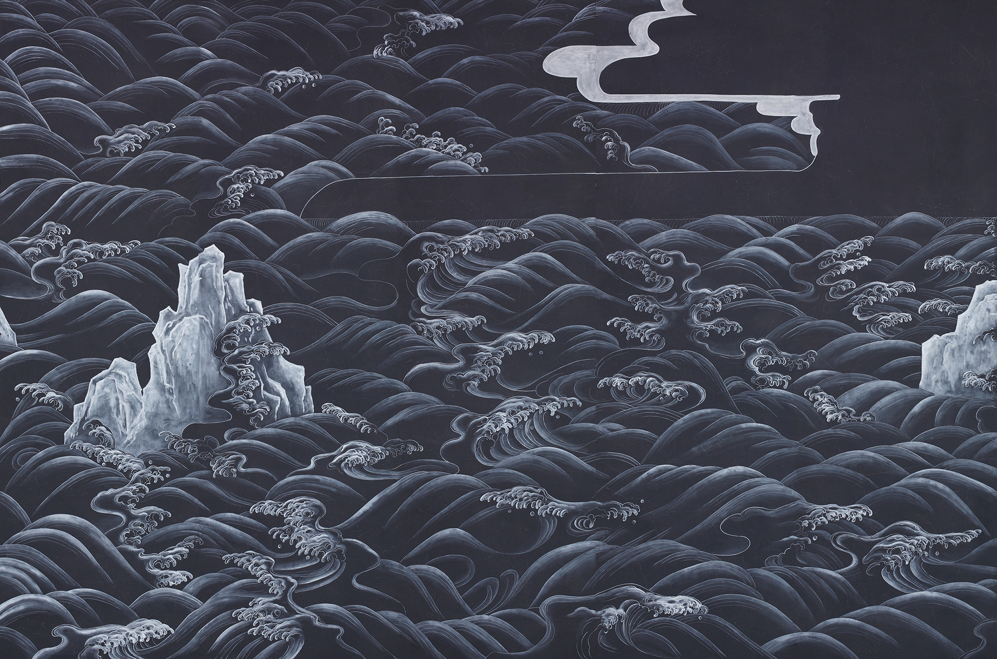 Обои ручная роспись Matsushima Waves Roka on Edo Night painted silk Обои ручная роспись Matsushima Waves Roka on Edo Night painted silk - постер Loft-Concept в Воронеже