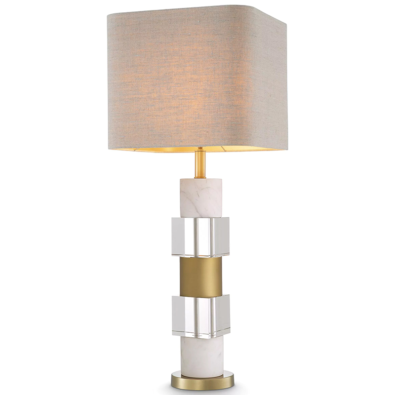 Настольная лампа Eichholtz Table Lamp Cullingham White Marble Прозрачное Стекло Белый Мрамор Bianco Бежево-серый Латунь в Воронеже | Loft Concept 