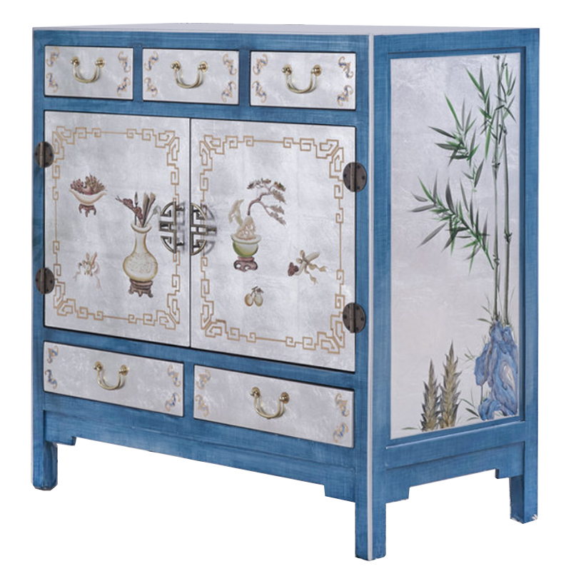 Голубой комод в Китайском стиле Blue Pearl Chinese Chest of Drawers Голубой Перламутровый Мульти в Воронеже | Loft Concept 