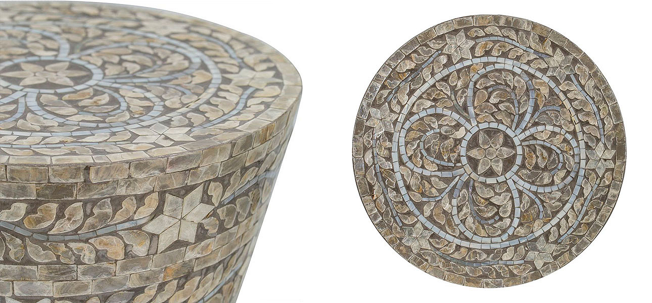 Столик круглый с инкрустацией мозаика цветы Zoe - фото