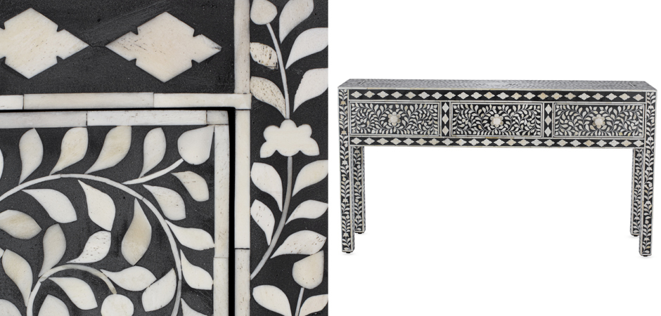 Консоль черный орнамент отделка кость BONE INLAY CONSOL TABLE 3 DRAWER Консоль черный орнамент отделка кость BONE INLAY CONSOL TABLE 3 DRAWER - Loft-Concept в Воронеже