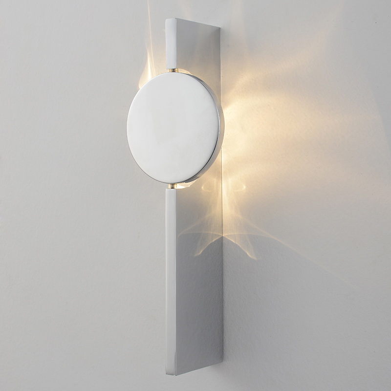 Бра с круглым зеркальным диском на прямоугольном соновании Reflection Circle Glow Хром в Воронеже | Loft Concept 
