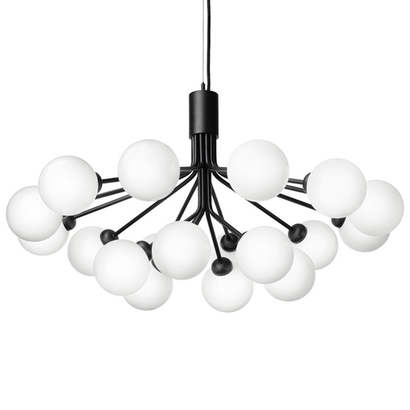 Люстра Berries Chandelier White Balloons Black 18 Черный матовый Белое матовое стекло Люстра Berries Chandelier White Balloons Black 18 Черный матовый Белое матовое стекло в Воронеже | Loft Concept