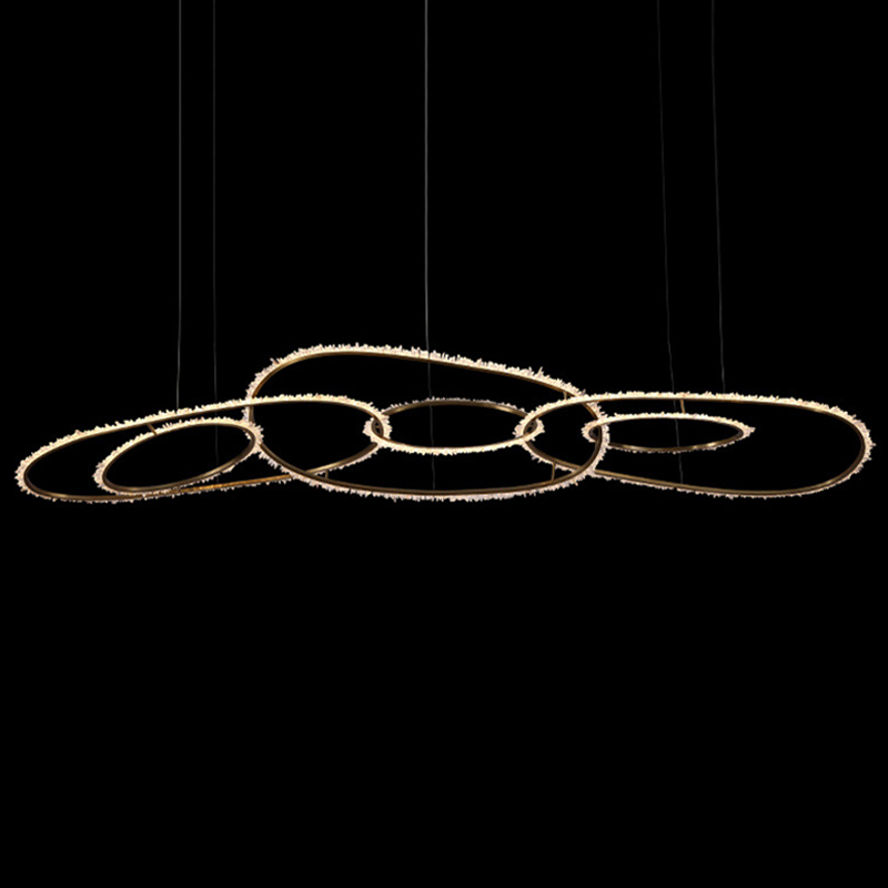 Люстра Six Rings Chain Quartz Crystal Chandelier Глянцевое золото Прозрачное Стекло в Воронеже | Loft Concept 