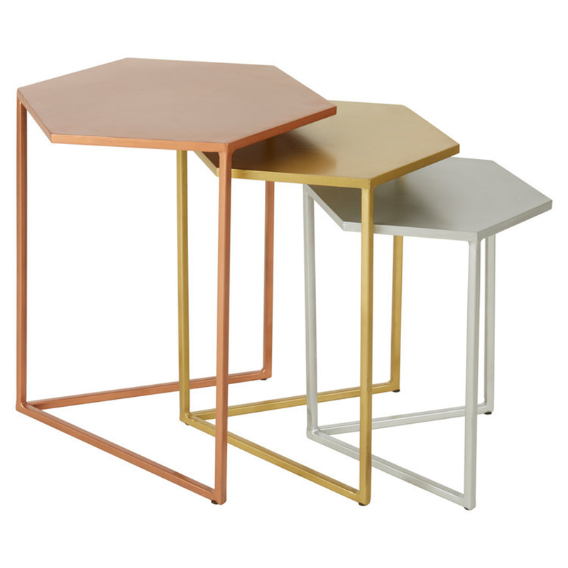 Комплект из 3-х приставных столиков Trio Hexagon Side Tables Медь Золотой Серебряный в Воронеже | Loft Concept 