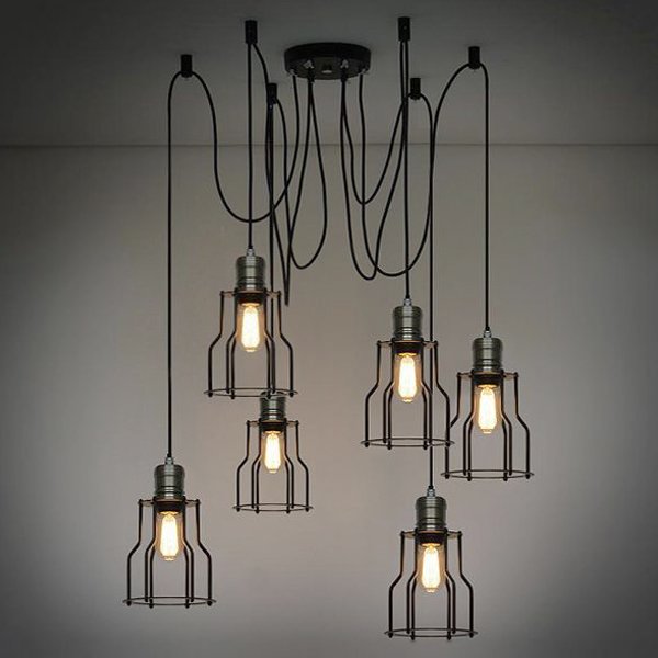 Люстра Loft Industrial 6 wire Cage Filament Pendant Бронза Черный матовый в Воронеже | Loft Concept 