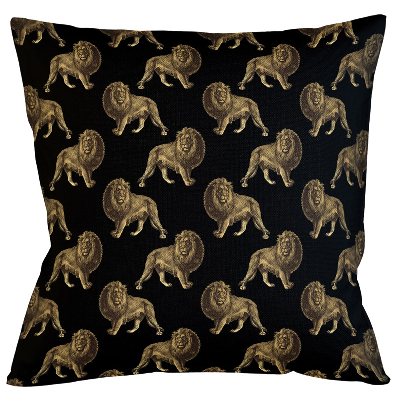 Декоративная подушка с узором из львов Home Safari Black Черный Коричневый Декоративная подушка с узором из львов Home Safari Black Черный Коричневый в Воронеже | Loft Concept