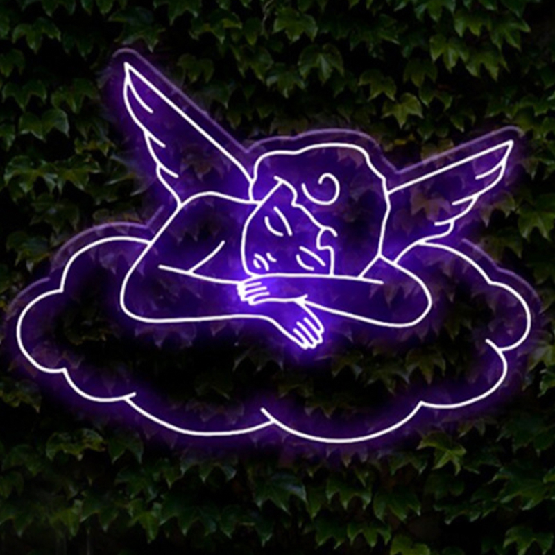 Неоновая настенная лампа Sleeping Angel Neon Wall Lamp Фиолетовый Прозрачный Фиолетовый в Воронеже | Loft Concept 