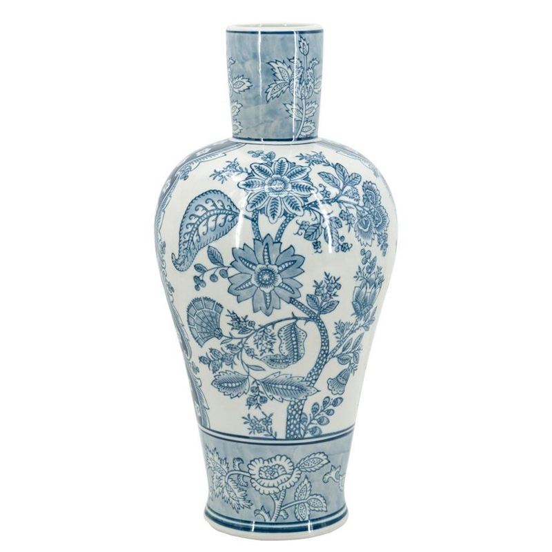 Ваза с голубым цветочным рисунком 43 см Blue & White Ornament Белый Голубой в Воронеже | Loft Concept 