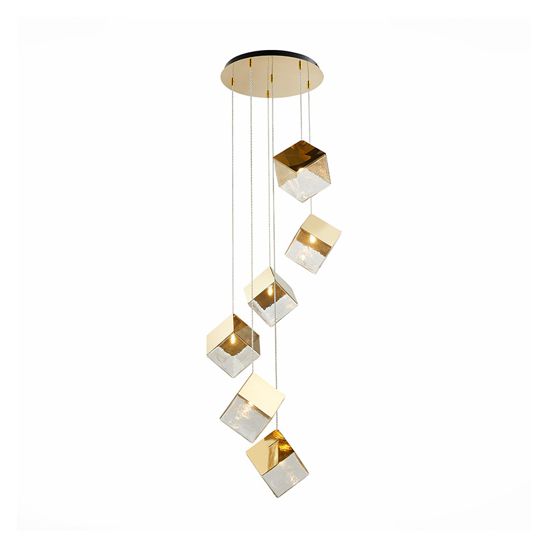 Потолочная люстра Pyrite Chandelier gold cube 6 Золотой Прозрачный в Воронеже | Loft Concept 