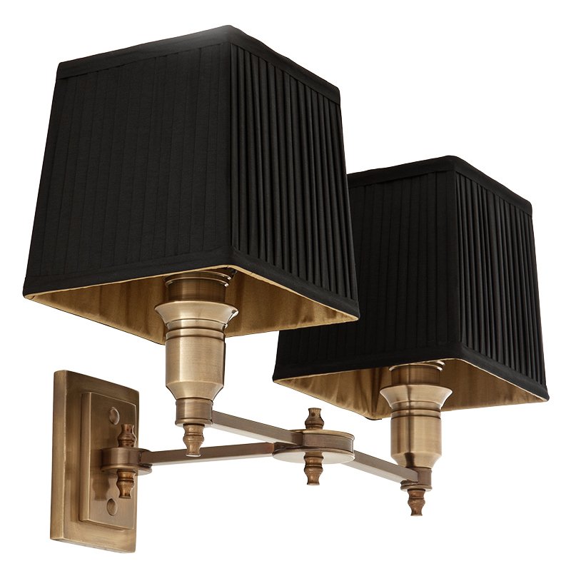 Бра Wall Lamp Lexington Double Brass+Black Латунь Античная полированная Черный в Воронеже | Loft Concept 