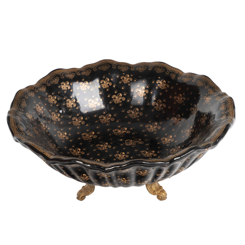Блюдо черного цвета из фрафора на бронзовых ножках Eden Garden porcelain and bronze Черный Бронза Блюдо черного цвета из фрафора на бронзовых ножках Eden Garden porcelain and bronze Черный Бронза в Воронеже | Loft Concept