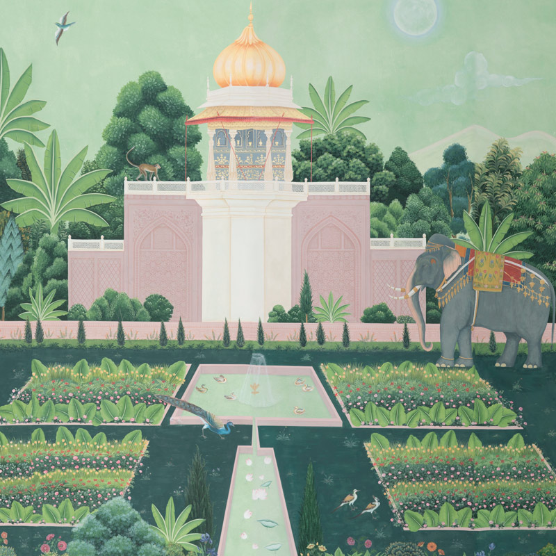 Обои ручная роспись Mahal Garden Original colourway on blue painted Xuan paper Обои ручная роспись Mahal Garden Original colourway on blue painted Xuan paper в Воронеже | Loft Concept