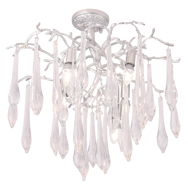 Люстра потолочная с прозрачными стеклянными подвесками в форме капель Droplet Chandelier Золотой Прозрачный Серебряный Люстра потолочная с прозрачными стеклянными подвесками в форме капель Droplet Chandelier Золотой Прозрачный Серебряный в Воронеже | Loft Concept