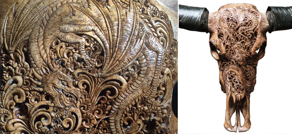 Череп буйвола Buffalo Skull Dragon резьба по кости Череп буйвола Buffalo Skull Dragon резьба по кости - Loft-Concept в Воронеже