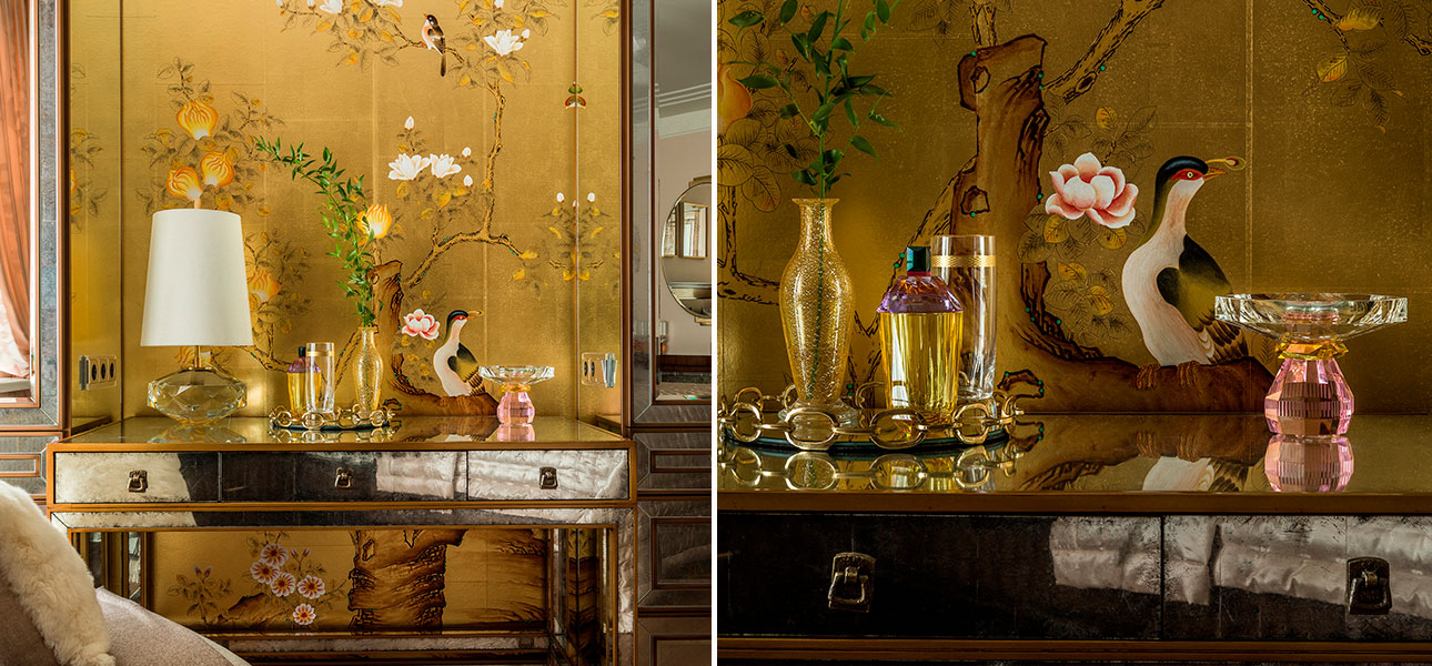 Обои шинуазри Japanese Garden Original colourway on Deep Rich Gold gilded paper - фото