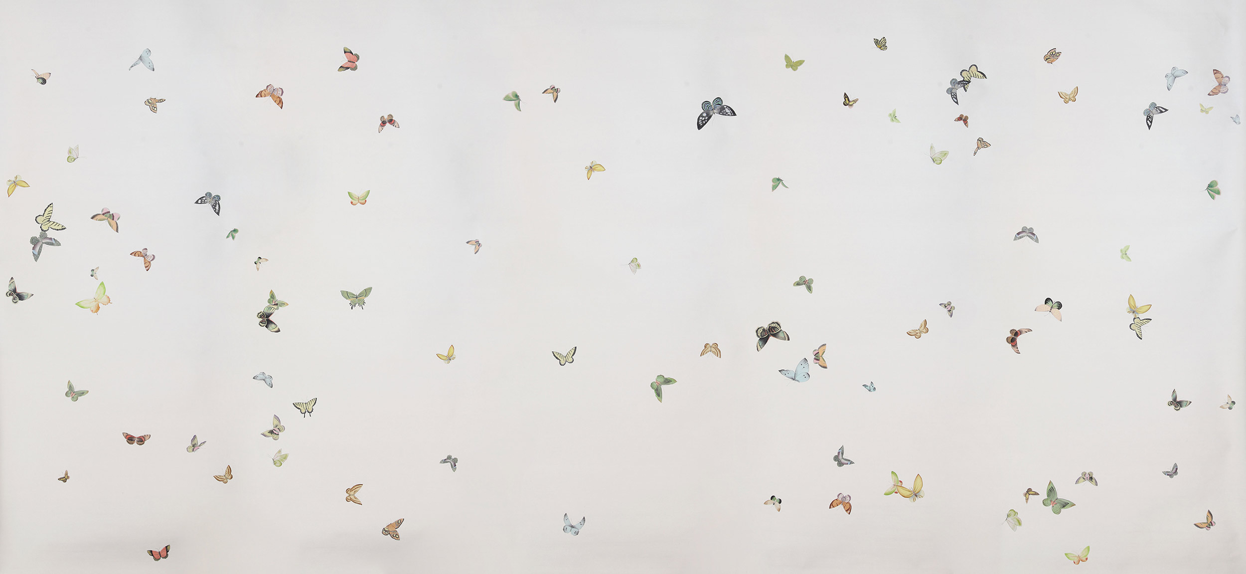 Обои ручная роспись Butterflies Emerald on Natural Mica metallic silk Обои ручная роспись Butterflies Emerald on Natural Mica metallic silk - постер Loft-Concept в Воронеже