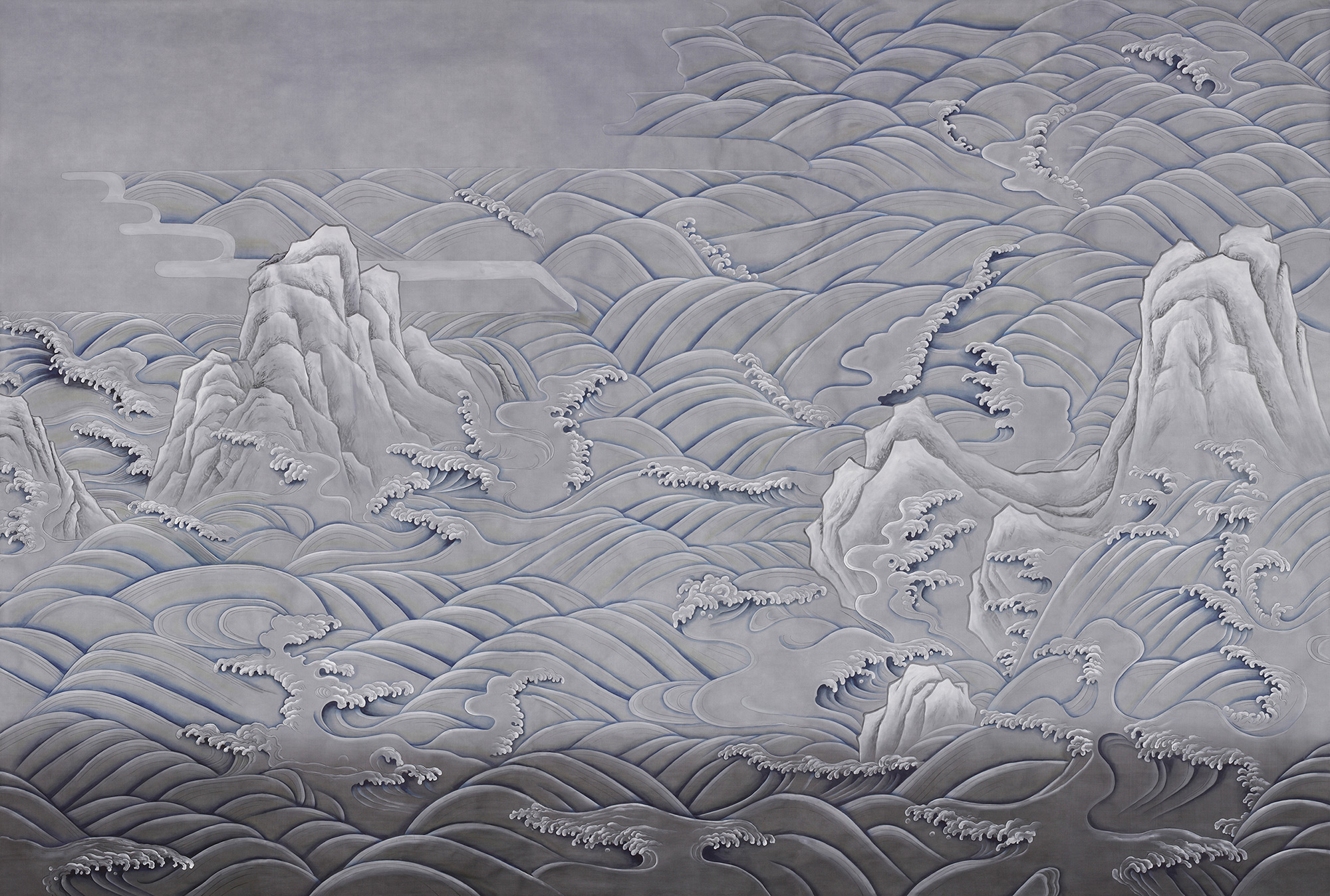 Обои ручная роспись Matsushima Waves Hokusai on Gun Metal dyed silk Обои ручная роспись Matsushima Waves Hokusai on Gun Metal dyed silk - постер Loft-Concept в Воронеже