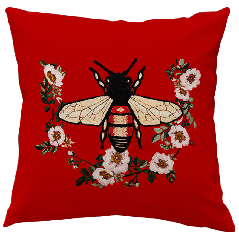 Декоративная подушка Стиль Gucci Bee Red Красный Бежевый Черный в Воронеже | Loft Concept 