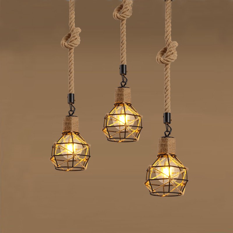 Подвесной светильник LOFT ROPE CHANDELIER CAGE Mono Черный Коричневый в Воронеже | Loft Concept 