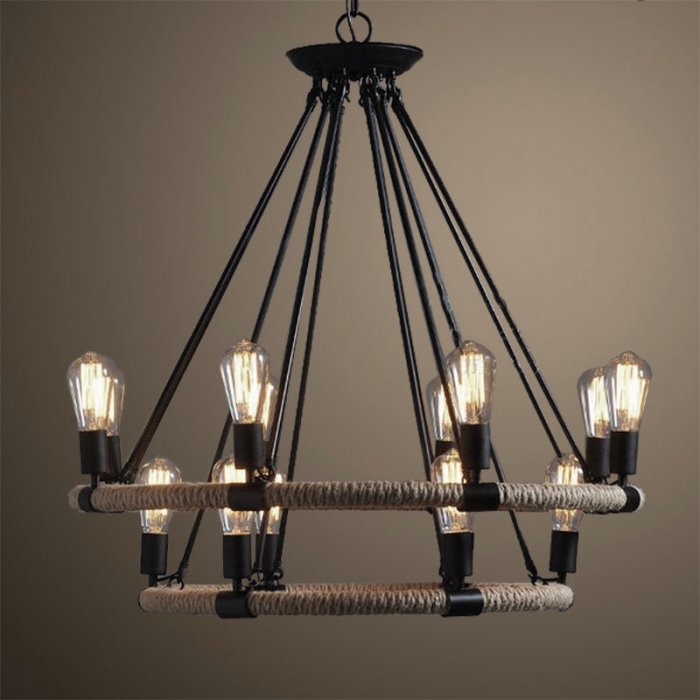 Люстра Round Tube Double Loft Rope Light Черный в Воронеже | Loft Concept 