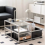 Дизайнерский журнальный стол квадратный с полками Akydy варинант исполнения - 3 | Loft Concept в Воронеже